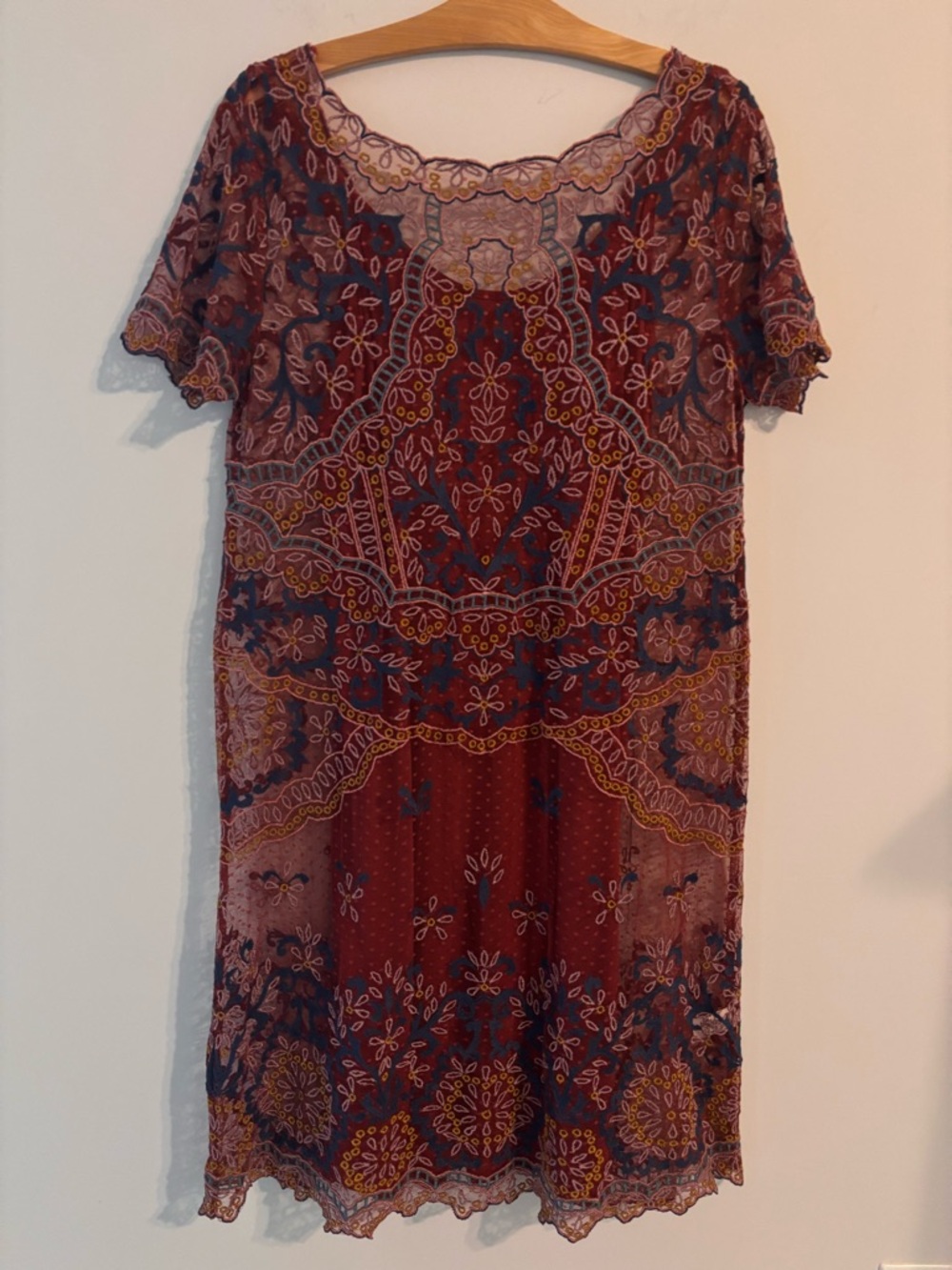 Sundance Embroidered Sheer Lace overlay dress with slip